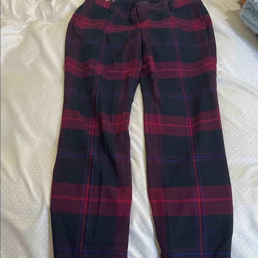 Tommy Hilfiger Navy & Burgundy Plaid Cropped Trousers